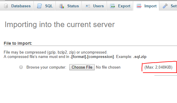 Large SQL imports in phpMyAdmin (LINUX server)